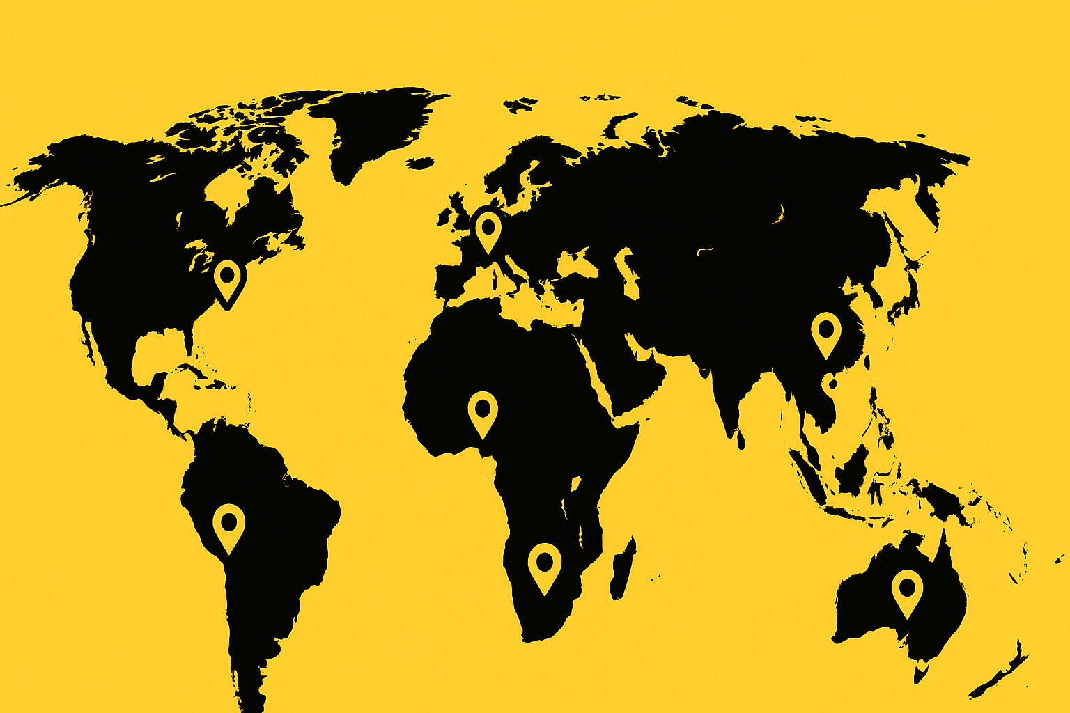 World map with pins for the Yellow Camera Project
